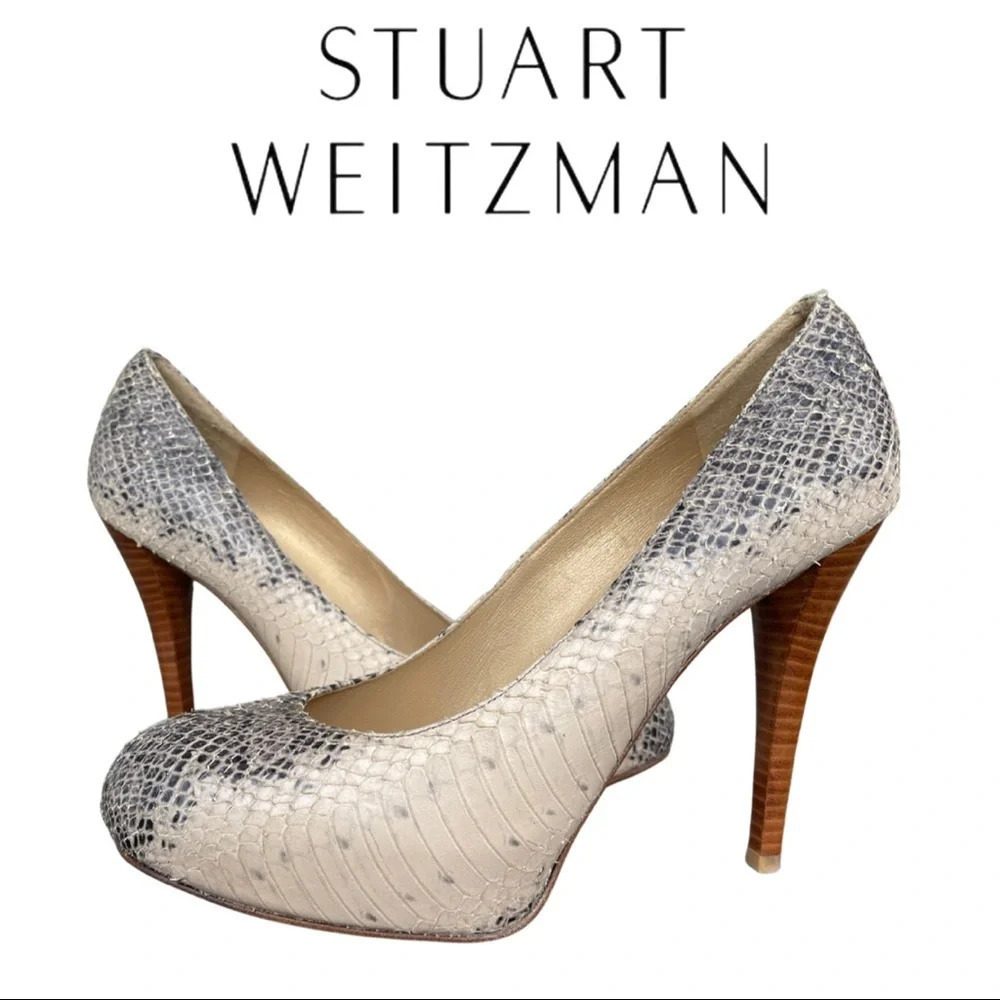 Stuart Weitzman Two Tone Python Embossed Leather Platform Pump 7.5